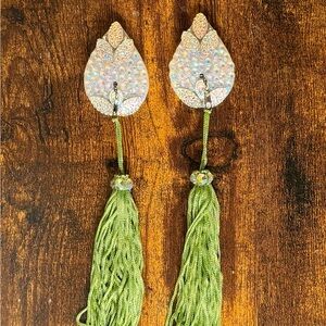 Handmade Sparkling Leaf Burlesque Pasties with Green Tassels